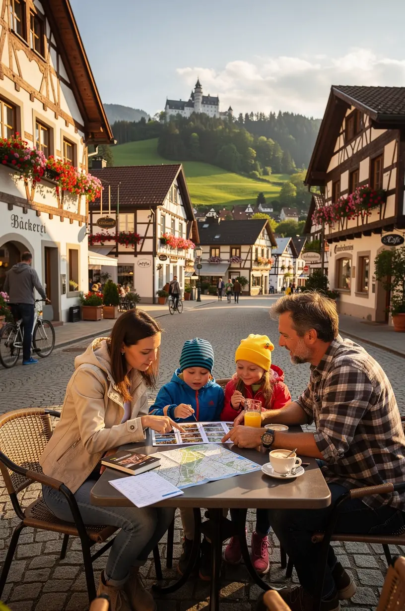 Reiseberater zeigt Kunden eine detaillierte Papierkarte mit markierten Routen durch verschiedene Bundesländer.
